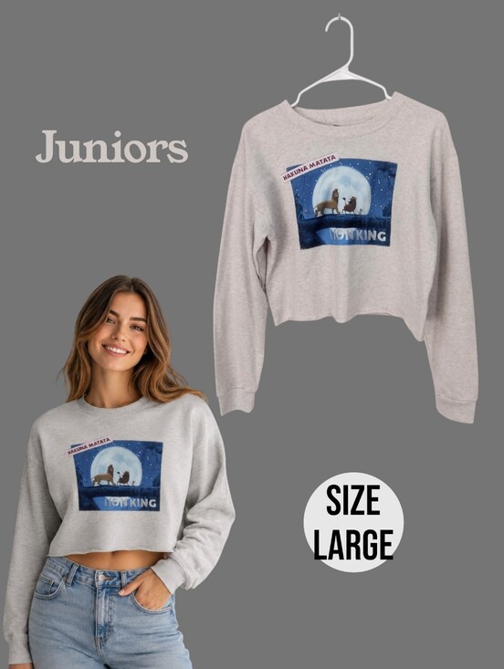 Disney Tops - Disneys Lion King Hakuna Matata Cropped Gray Sweatshirt - Juniors Large